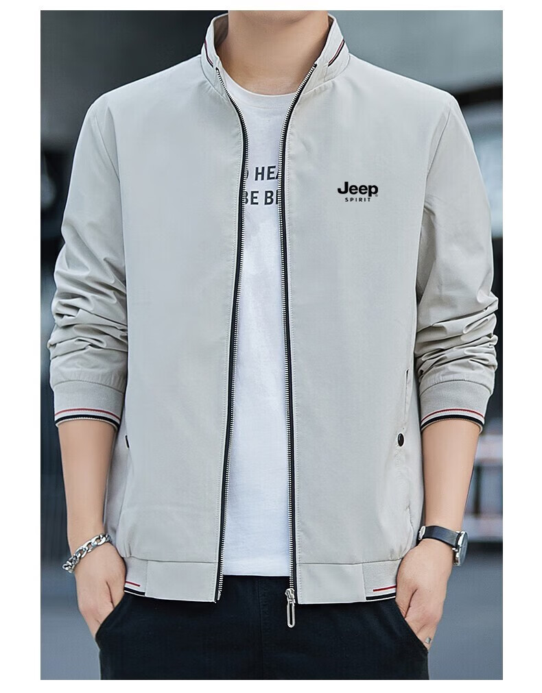 JEEP SPIRIT Men's Jacket, Spring And Autumn Outerwear, Solid Color Stand-Up Collar, Business Versatile Loose Casual Wear, Black, L 17