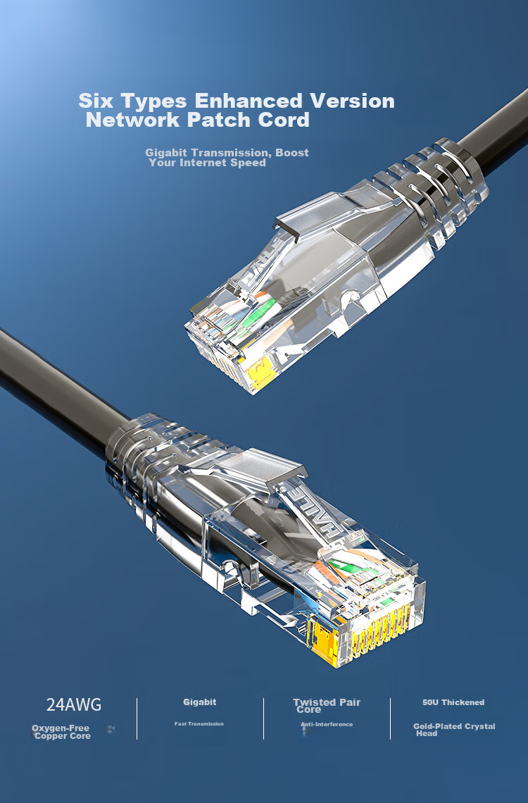 HAILE, Category 6 Pure Copper Network Cable, Gigabit High-Speed Broadband Cable, Category 6 Home Computer Router Monitoring Cable, 8-Core Twisted Pair Patch Cord, Black, 3 Meters, HT-513H 1