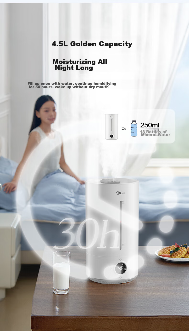 Midea [Ultraviolet Sterilization] Humidifier Air Purifier for Bedroom Home Use Large Capacity Pregnant Women Babies Office Desk Quiet Small Mist Sprayer Birthday Gift S-UV98K 8
