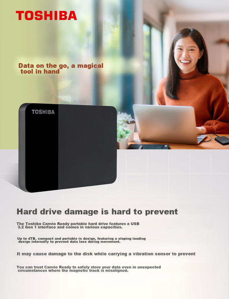 TOSHIBA 2TB External Hard Drive Mechanical READY B3 Series USB3.2 Gen 1 Business Black Compatible with Mac Stable Durable High-Speed Transfer 1