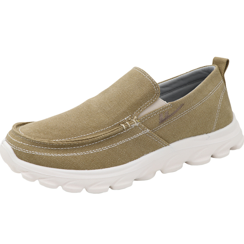 Warrior Canvas Shoes, Breathable Sports Casual Shoes, Slip-On Low-Top Trendy Sneakers, WXY-B011Z, Khaki, Size 42