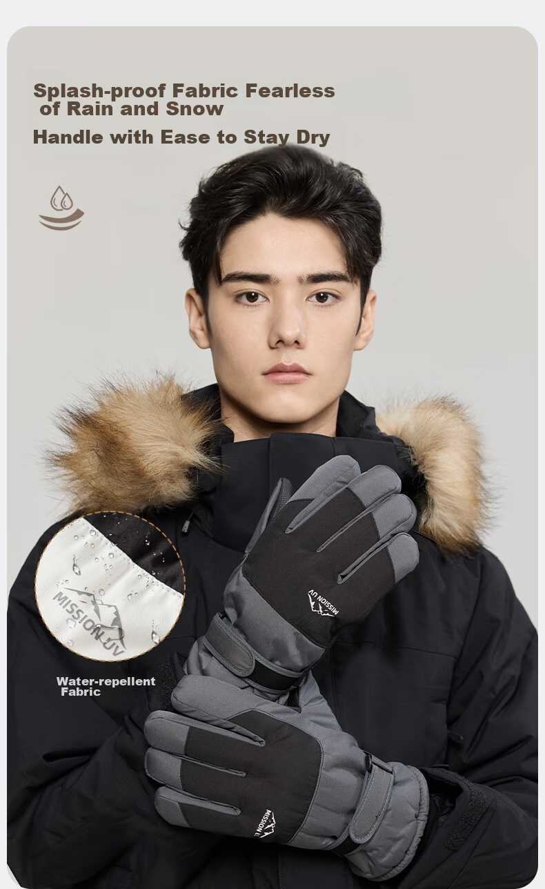 MISSION UV Ski Gloves for Men, Winter Thickened Fleece-Lined Windproof Cold-Resistant Water-Repellent Autumn And Winter Cycling Touchscreen Warm Gloves 6