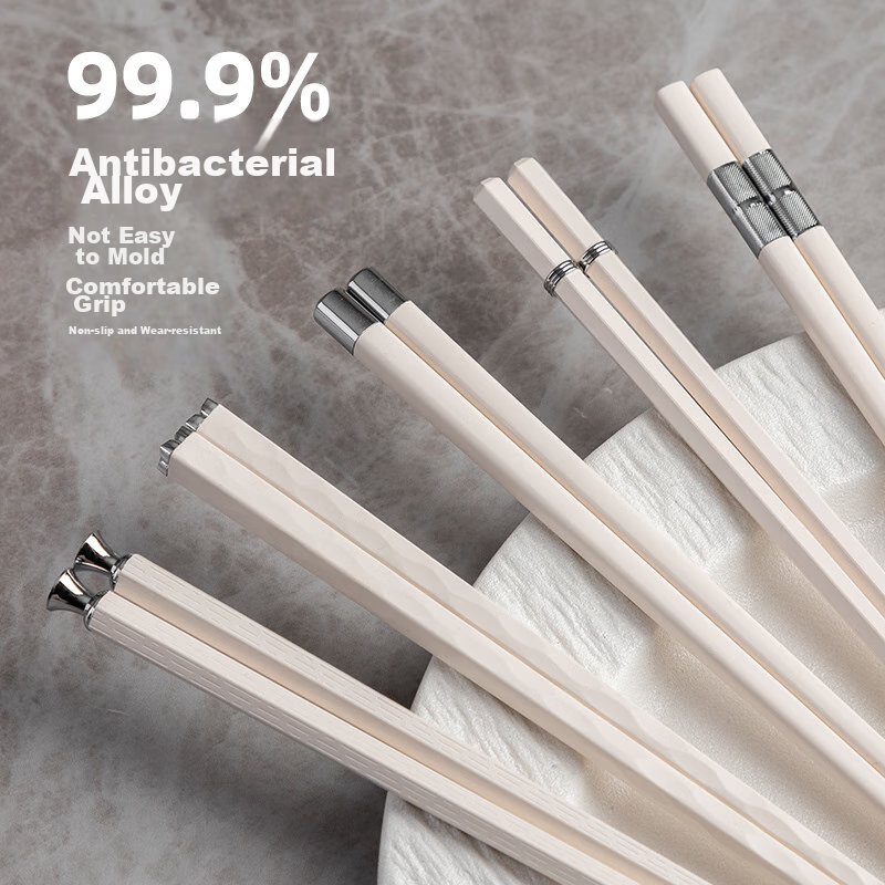 Banwushenghuo Alloy Chopsticks, Household White Chopsticks, One Pair Per Person, Individually Used, Anti-Mold, Antibacterial, Heat-Resistant, Divided Eating Chopsticks Set