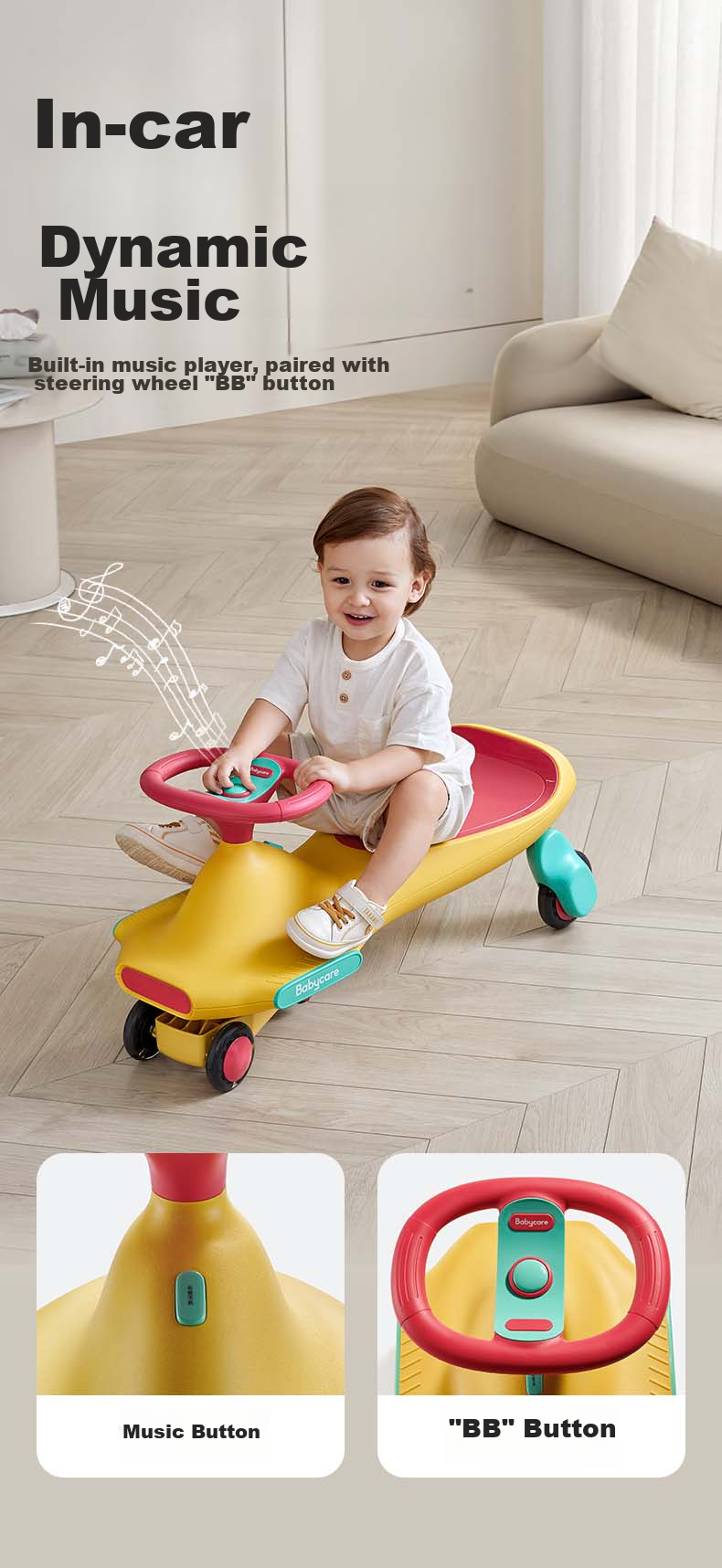 Babycare Children's Twist Car, Anti-Rollover Toy, Ride-On Car for Adults, Baby Gift for Ages 3-6, Luoke Yellow with Light-Up Versio 5