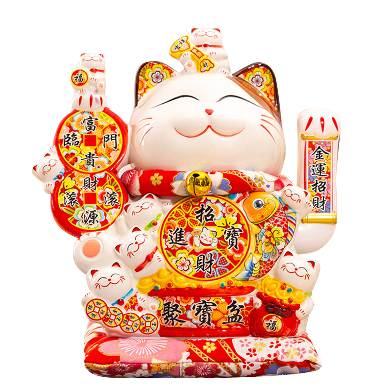 Youjia Liangpin Fortune Welcoming Lucky Cat Automatic Waving Hand Living Room Entrance Decoration Housewarming Gift 10 Inch