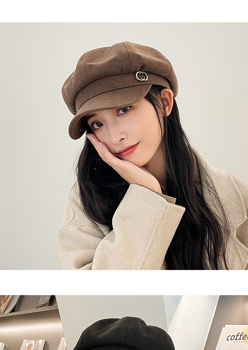 XUEXIMAN Women's Beret Korean Style British Vintage Versatile Face-Slimming Octagonal Painter Duckbill Cap 7