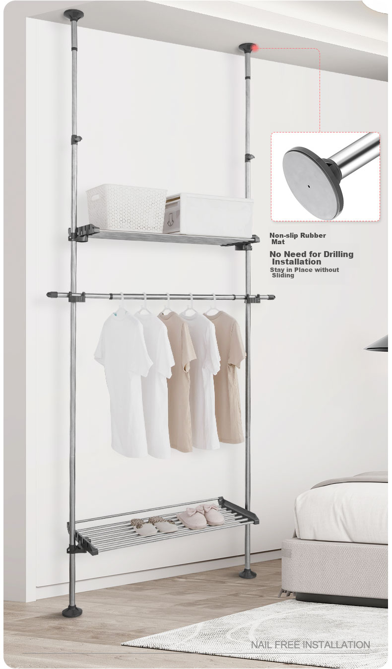 Baoyouni Retractable Clothes Drying Rack, Floor-Standing Clothes Hanger, Balcony Rod for Hanging Clothes, Vertical Stand-Up Clothes Drying Pole 3