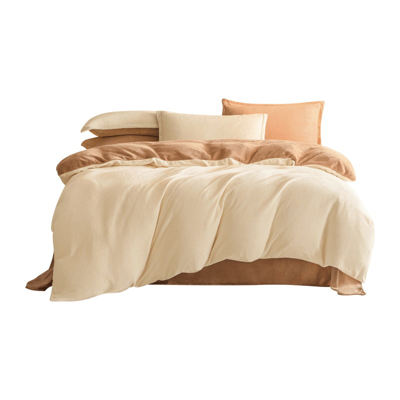 JD Original 220g Milk Velvet Four-Piece Set, Class A Autumn And Winter Thickened High-Weight Flannel Warm Double Bed Sheet Pillowcase Duvet Cover for 1.8-Meter Bed, Hazelnut Milky