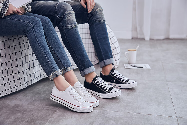 Warrior Canvas Shoes, Women's Low-Top Breathable Sneakers, Casual Sports Shoes with Wear-Resistant Rubber Sole, WXY391, White, Size 39 5
