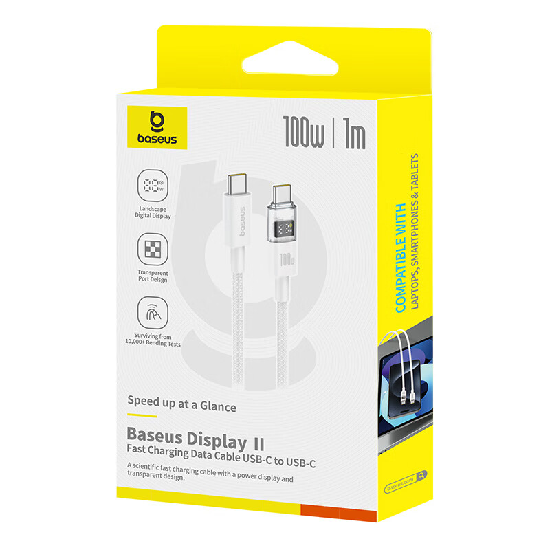 Baseus Apple 15/16 Charging Cable, Dual-Head Type-C Data Cable, PD100W Fast Charging CtoC Car Charger 5A, Suitable for IPhone15/16 IPadPro Laptops, Bright Moon White 1 Meter