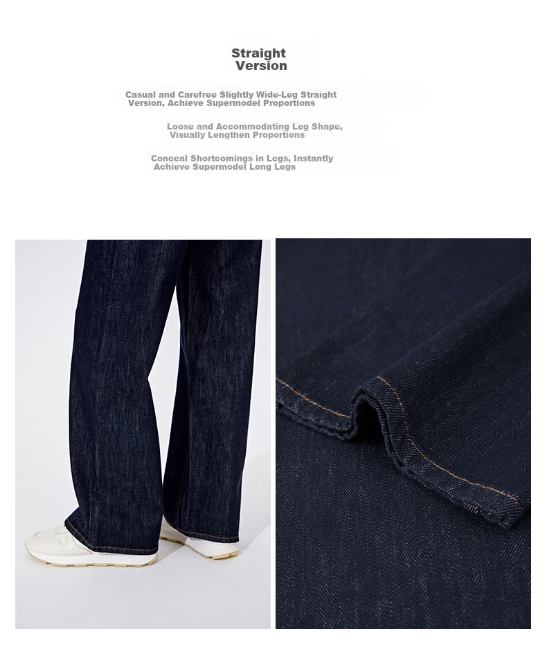 Navigare Small Sailboat Washed Jeans, Women's Commuter Casual Straight-Leg Trousers, Wide-Leg Pants, 2332573501 3