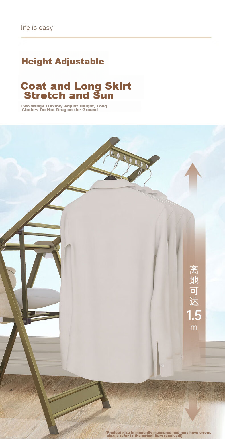 Hotata Floor-Standing Aluminum Alloy Clothes Drying Rack, Extendable Laundry Hanger for Balcony, Foldable Clothes Drying Stand D-2125 4