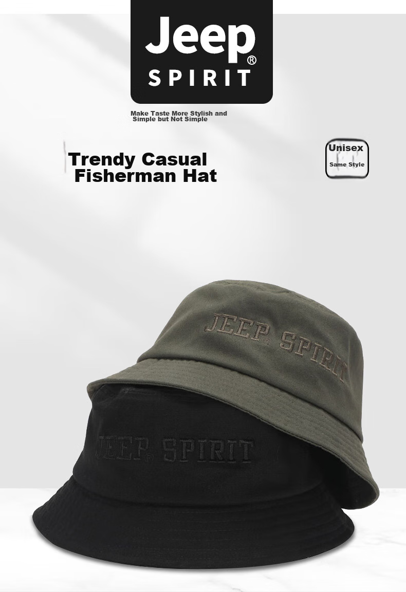 JEEP Men's Fashionable Versatile Trendy Fisherman Hat, Foldable, Suitable for Couples, Fishing Hat, Sports Cycling Outdoor Hat A0243 Camouflage Gray Adjustable Size 3