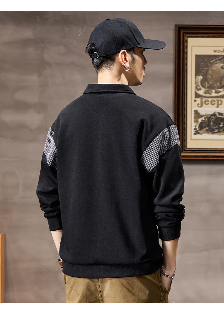 JEEP Men's Sweatshirt with Lapel Collar And Contrasting Stripes, Autumn 2026 Trendy Versatile Long-Sleeve Jacket from Fashion Brand 6