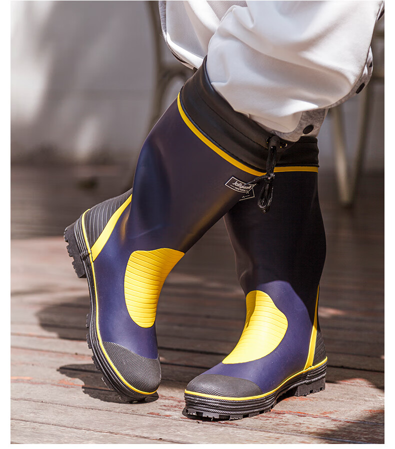 Jolly Walk Water Boots, Rain Boots for Men, High-Top Waterproof Shoes, Long Fishing Boots, Car Washing Waterproof Overshoes, Rubber Shoes JW211 Blue And Yellow 41 10
