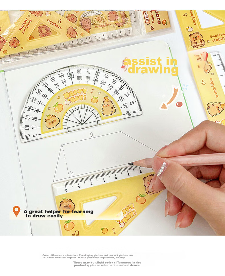 KALRENCAT Stationery Student Exam Drawing Ruler Set: 15cm Straight Ruler + 2 Triangular Rulers + Protractor, 4-Piece Set Recommended for Middle And High School Exams, National Day And Mid-Autumn Festival Gift, Blue 6
