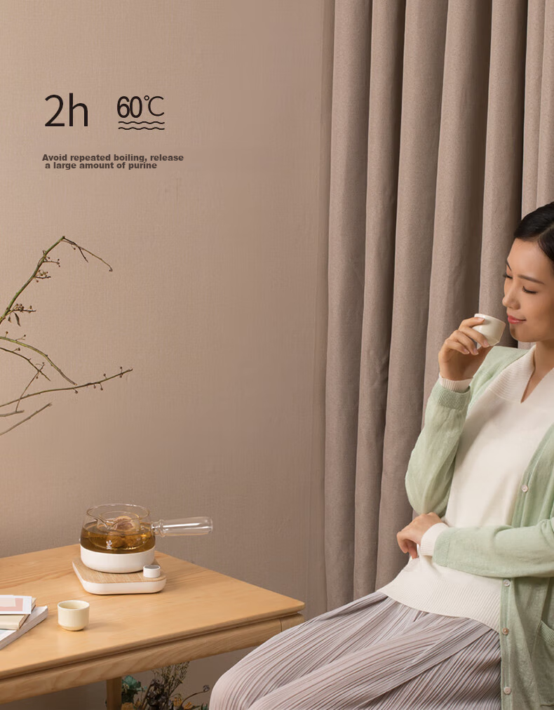 Mingzhan [Mid-Autumn Festival Gift] Health Pot, Tea Maker, Mini Glass Flower Teapot, Electric Kettle, Constant Temperature Electric Teapot with Side Handle, MZ072T 11