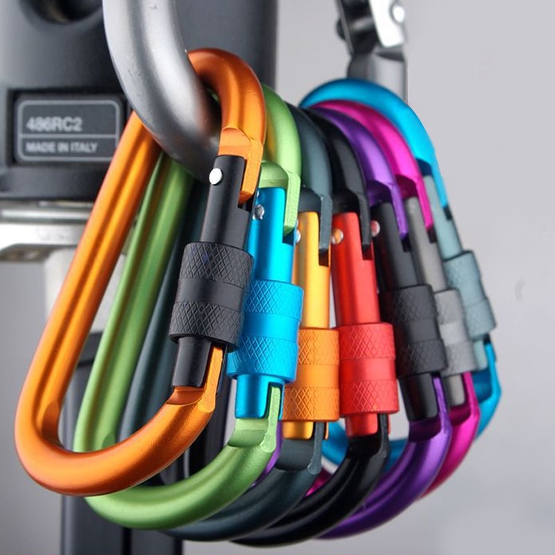 JAJALIN Carabiner, Quick Clip, Water Bottle Clip, Backpack Key Hook, D-Shaped Hook, Aluminum Alloy, Multi-Color [Set of 4]