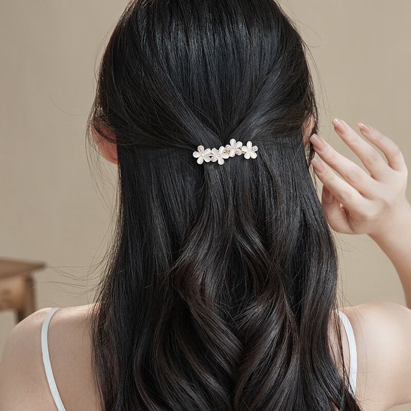 CHIMERA Flower Hair Clip, Rhinestone Cat's Eye Stone Barrette, Half-Up Ponytail Hair Accessory, Birthday Gift for Wome