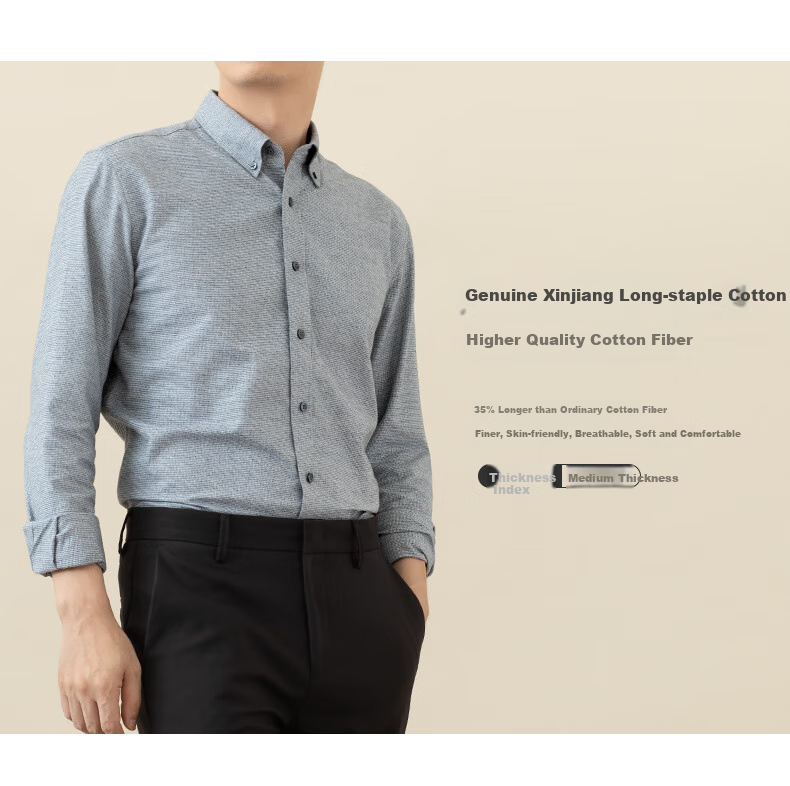 BLACKMONDAY [80-Count Long-Staple Cotton] Pure Cotton Long-Sleeve Shirt for Men, Spring And Autumn Season, All-Cotton Wrinkle-Free Casual Business Shirt for Me 7