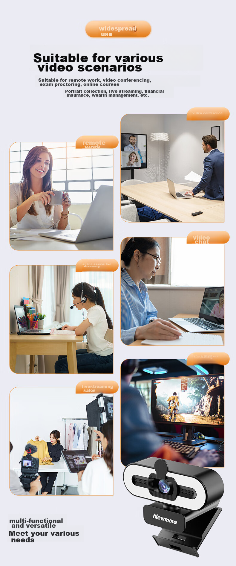 Newmine 1080P Computer Webcam USB Plug-And with Microphone Video Conference Online Class Postgraduate Entrance Exam Re-Exam Desktop Laptop External Home Live Streaming Camera NM11 13