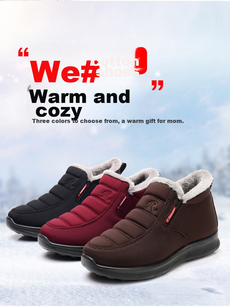 Ankang Winter Fleece-Lined Cotton Shoes, Traditional Beijing Cloth Shoes for Women, Middle-Aged And Elderly Waterproof Mom Shoes AK78896 Red 37 2