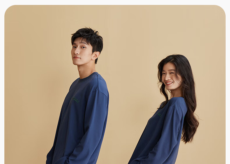 Autumndeer Ultra Soft Pure Cotton Antibacterial Pajamas Women Autumn Long Sleeve Couples Men's Homewear Set Dark Navy Blue Men 2XL 14