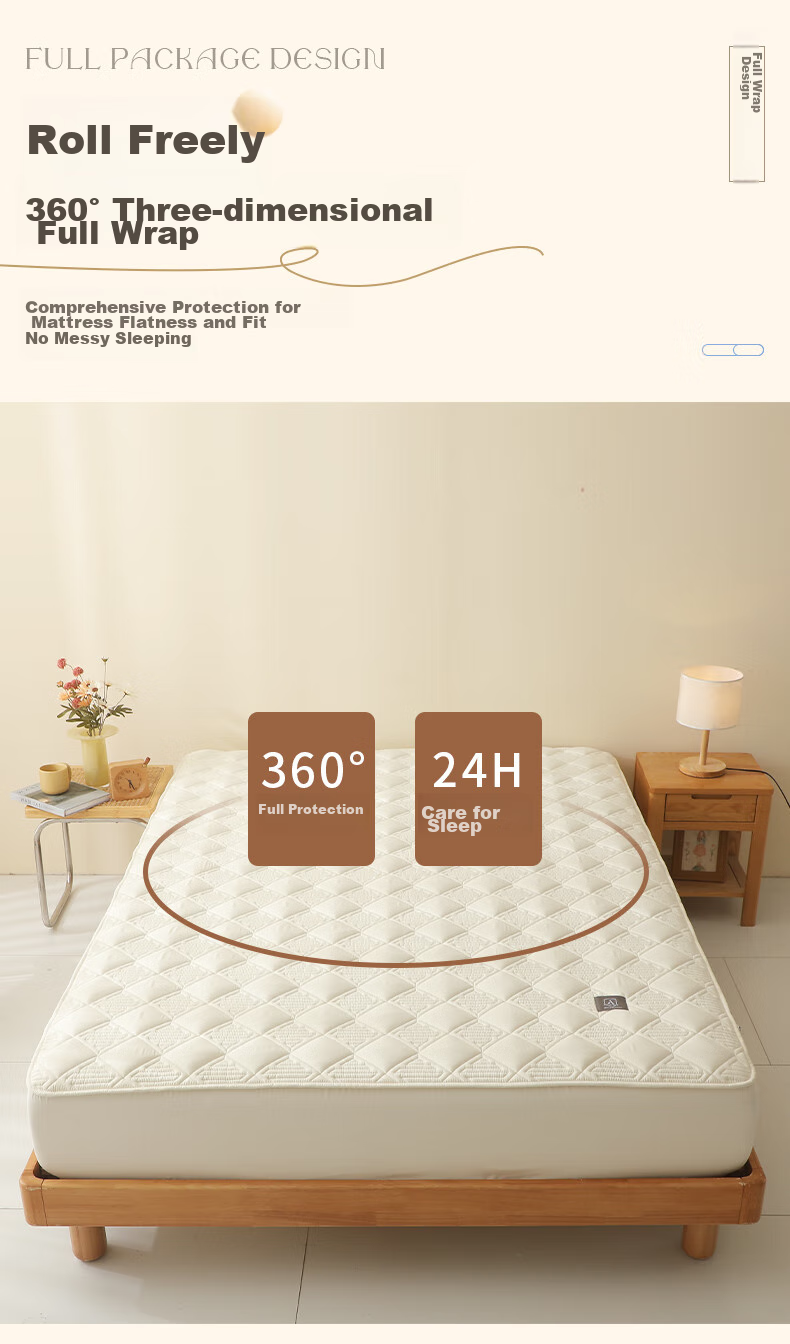 Grace Class A Antibacterial Soybean Cotton Quilted Fitted Sheet, Washable, Thickened Mattress Protector, White, 1.8m 7