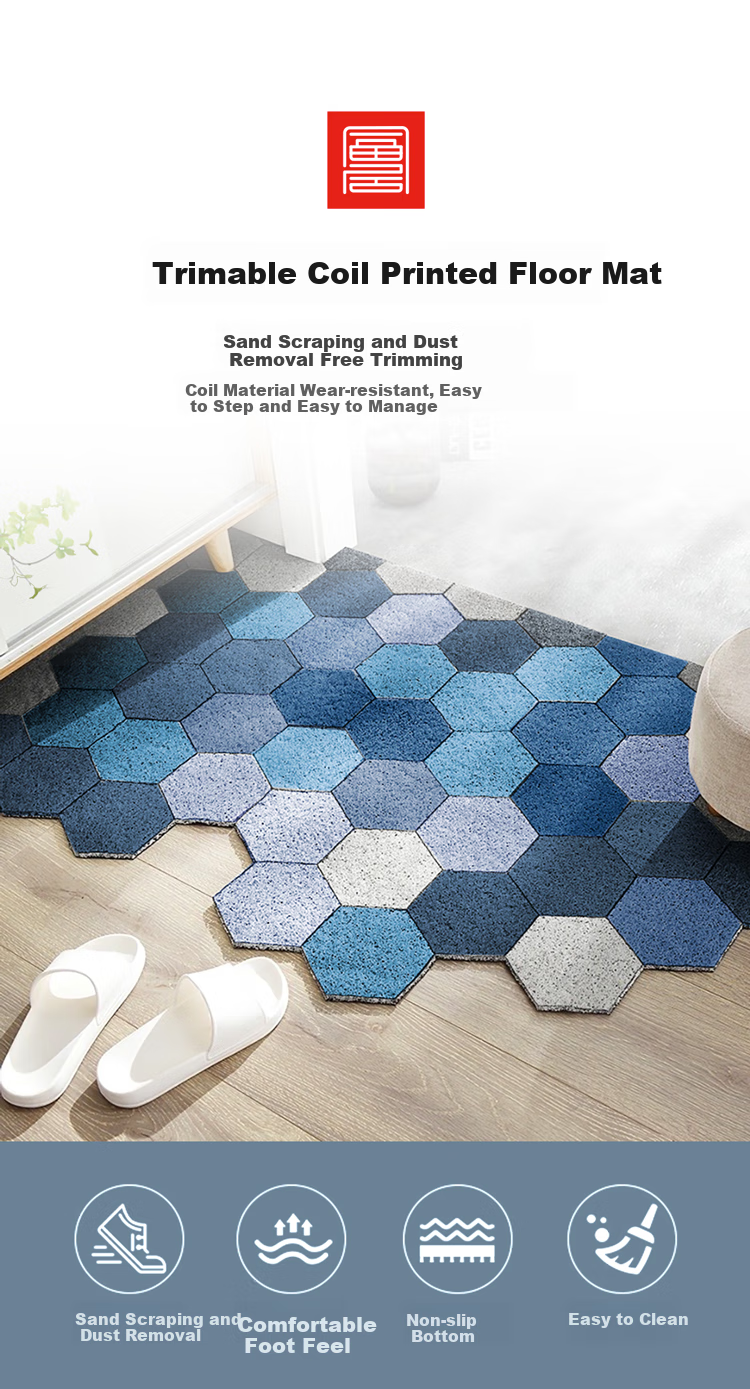 FOOJO Loop Mat, Cuttable Entrance Mat, Waterproof And Non-Slip Doormat for Removing Dirt, 60*90cm, Geometric Blue Tone 1