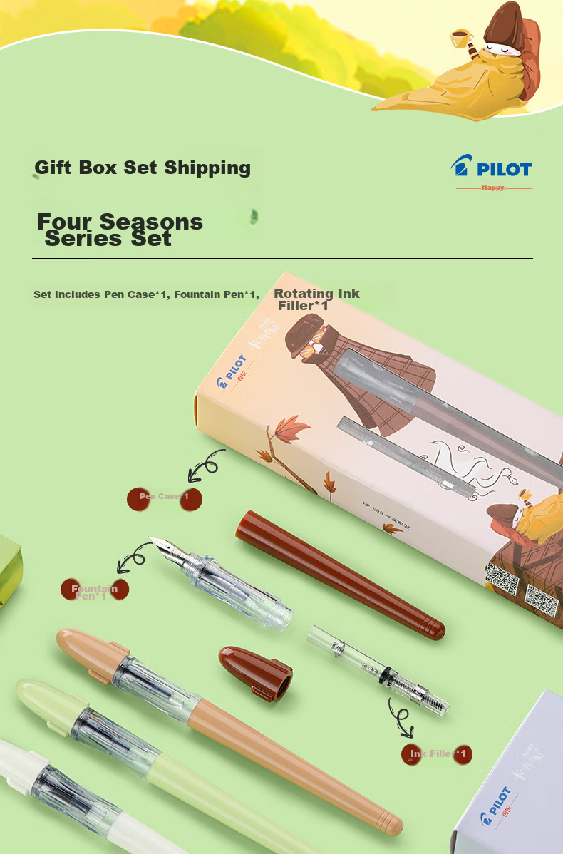 PILOT Calligraphy Fountain Pen for Elementary School Students Grades 3-6, Replaceable Ink Cartridge, Calligraphy Practice Pen, Stationery Gift Box Set, F Nib Milk Tea Color 7