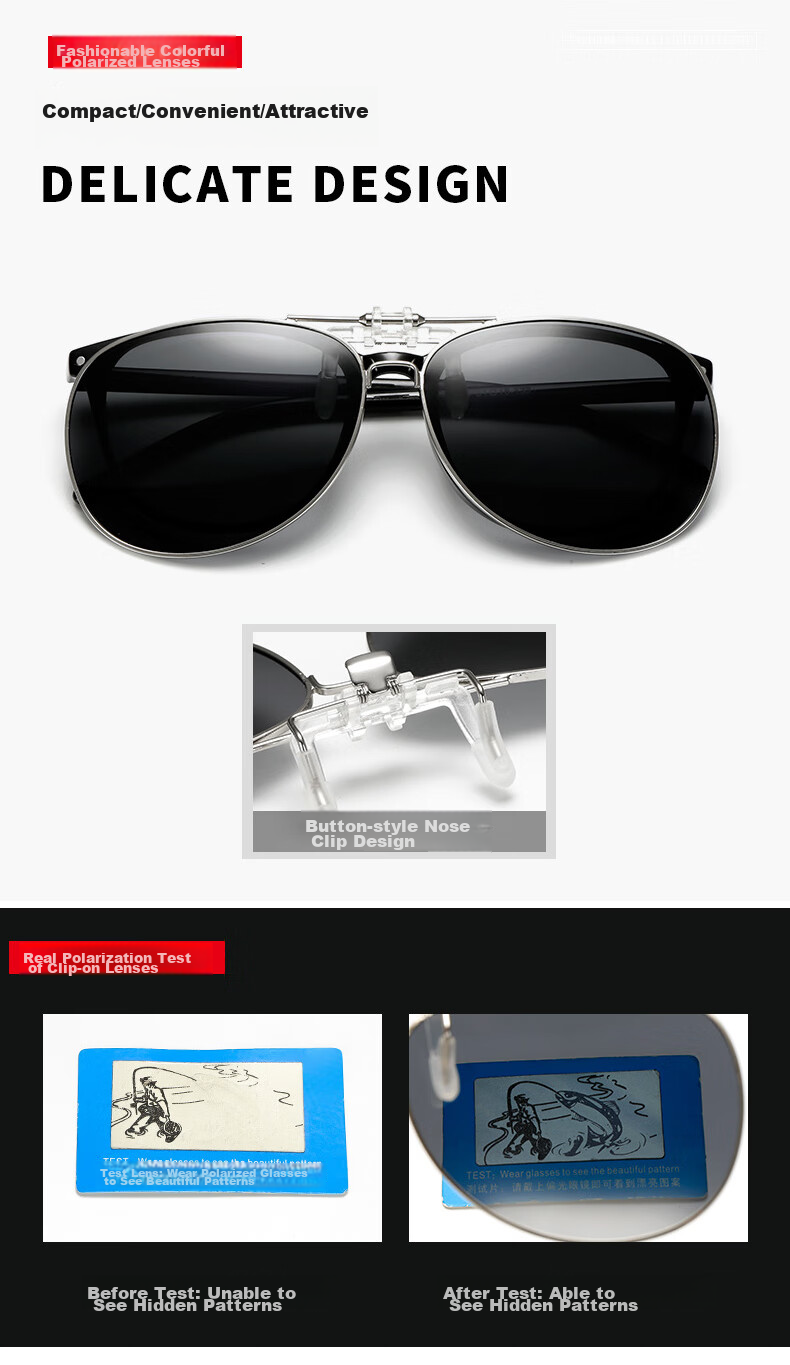 LOVECRAFT Myopia-Specific Sunglasses Clip-Ons for Driving, Polarized Clip-Ons for Black Frames - Night Vision Lenses, Sunglasses with UV Protectio 20