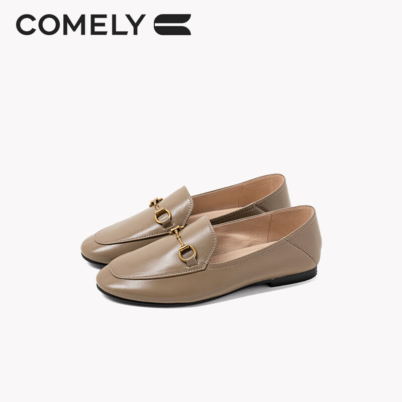 COMELY Genuine Leather Loafers for Women, Spring And Summer New Style, Sheepskin Flat Slip-On Shoes, Comfortable Versatile Leather Shoes, Camel Color, Size 36