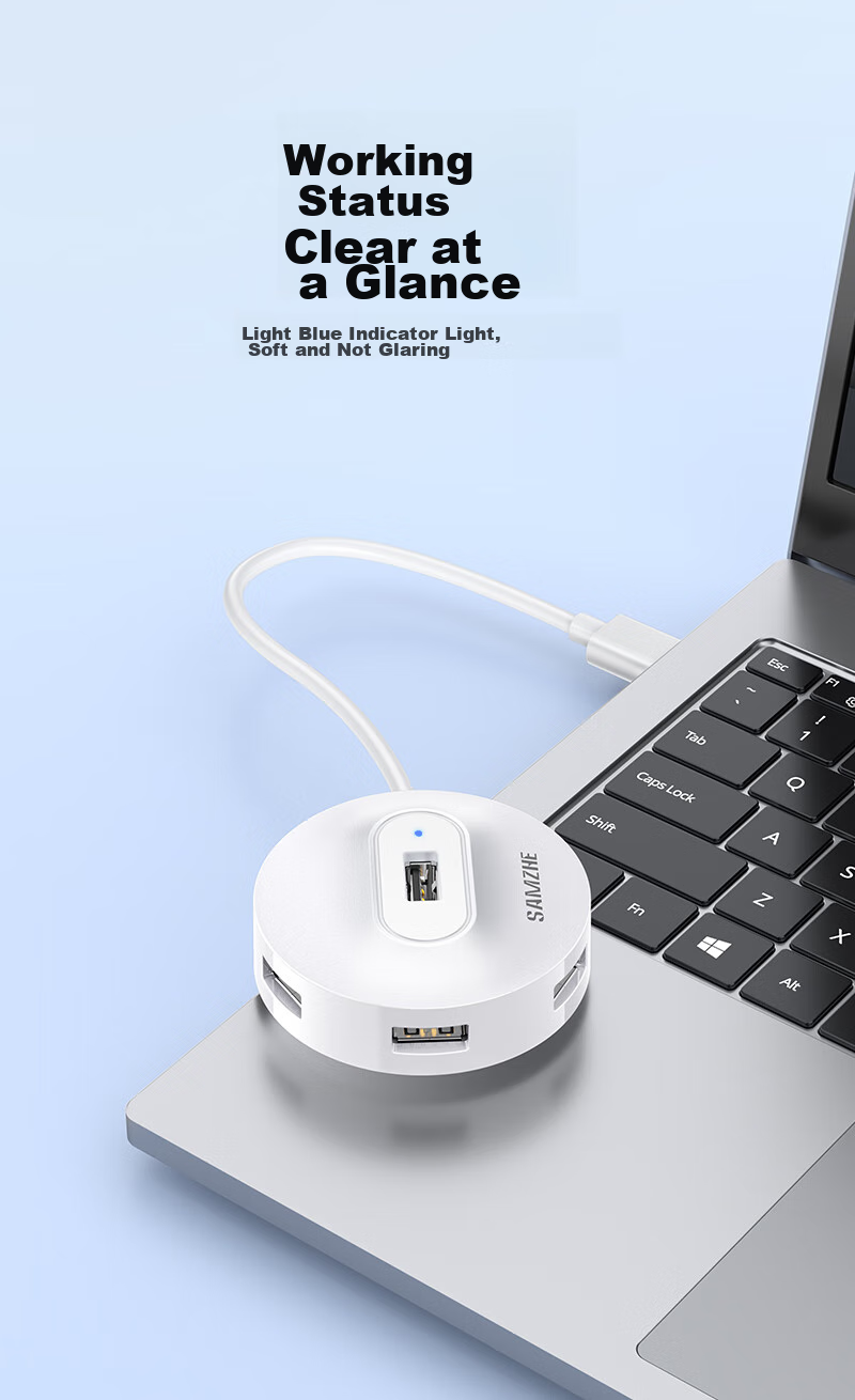 SAMZHE USB2.0 Hub with 4 Ports, Expansion Dock, Laptop And Desktop Computer Multi-Port Adapter with Power Supply Port, 1 Meter White HB21-2 14