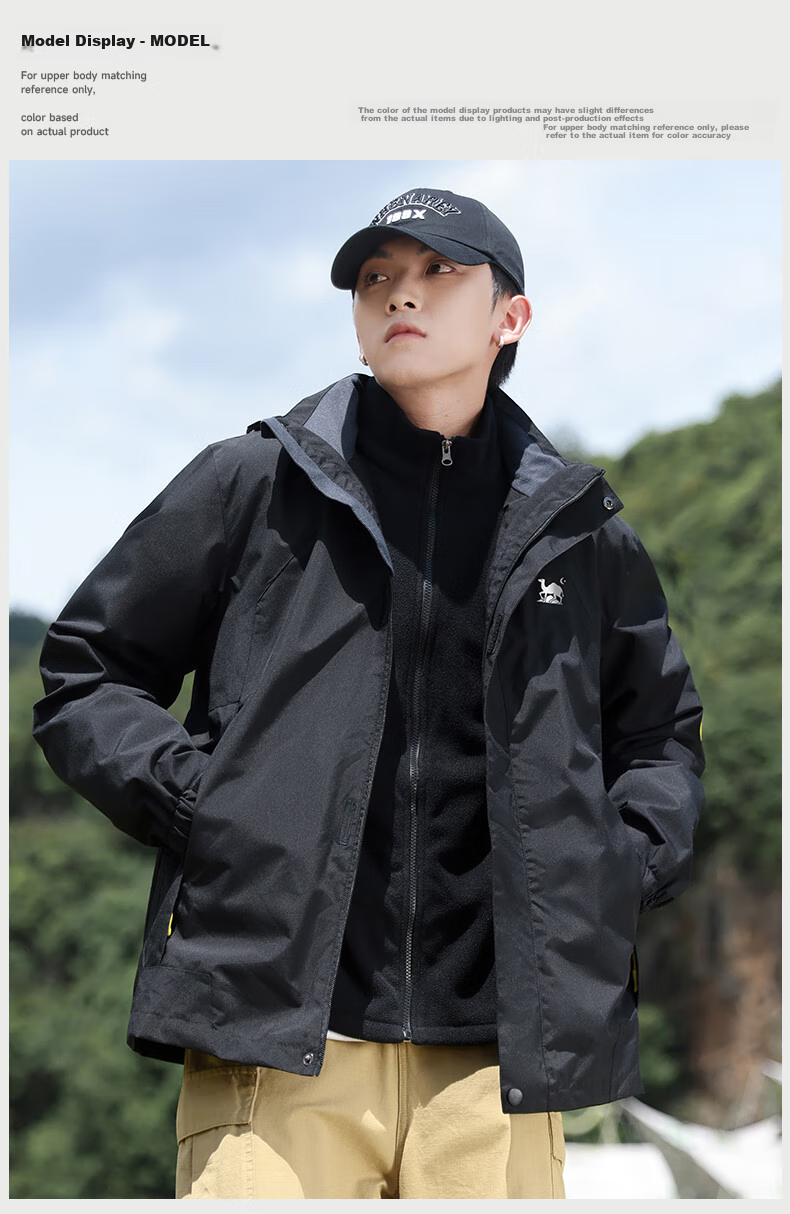 EASTERN CAMEL Couple's Three-In Outdoor Jacket for Men And Women with Detachable Windproof Layer, Black Three-In 3XL 7