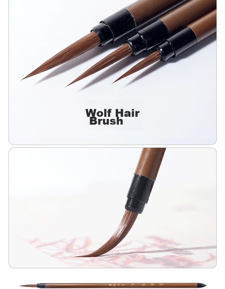 Yushuihu 3-Piece Set of Fine Brush Calligraphy Wolf Hair Brushes for Chinese Painting, Art-Specific Flower Branches And Outline Brushes, White-Style Drawing Brushes, Mouse Whisker And Wolf Sheep Hook Line Brushes with Fine Tips, Floral And Bird Painting Brush Set 6