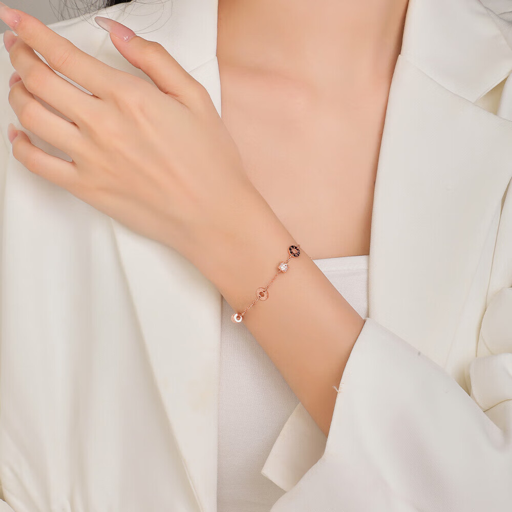 CHOW TAI SENG Slim Waist Rose Gold Pure Silver Bracelet for Women, 2026 New Luxury High-End Jewelry, Birthday Gift for Best Friends