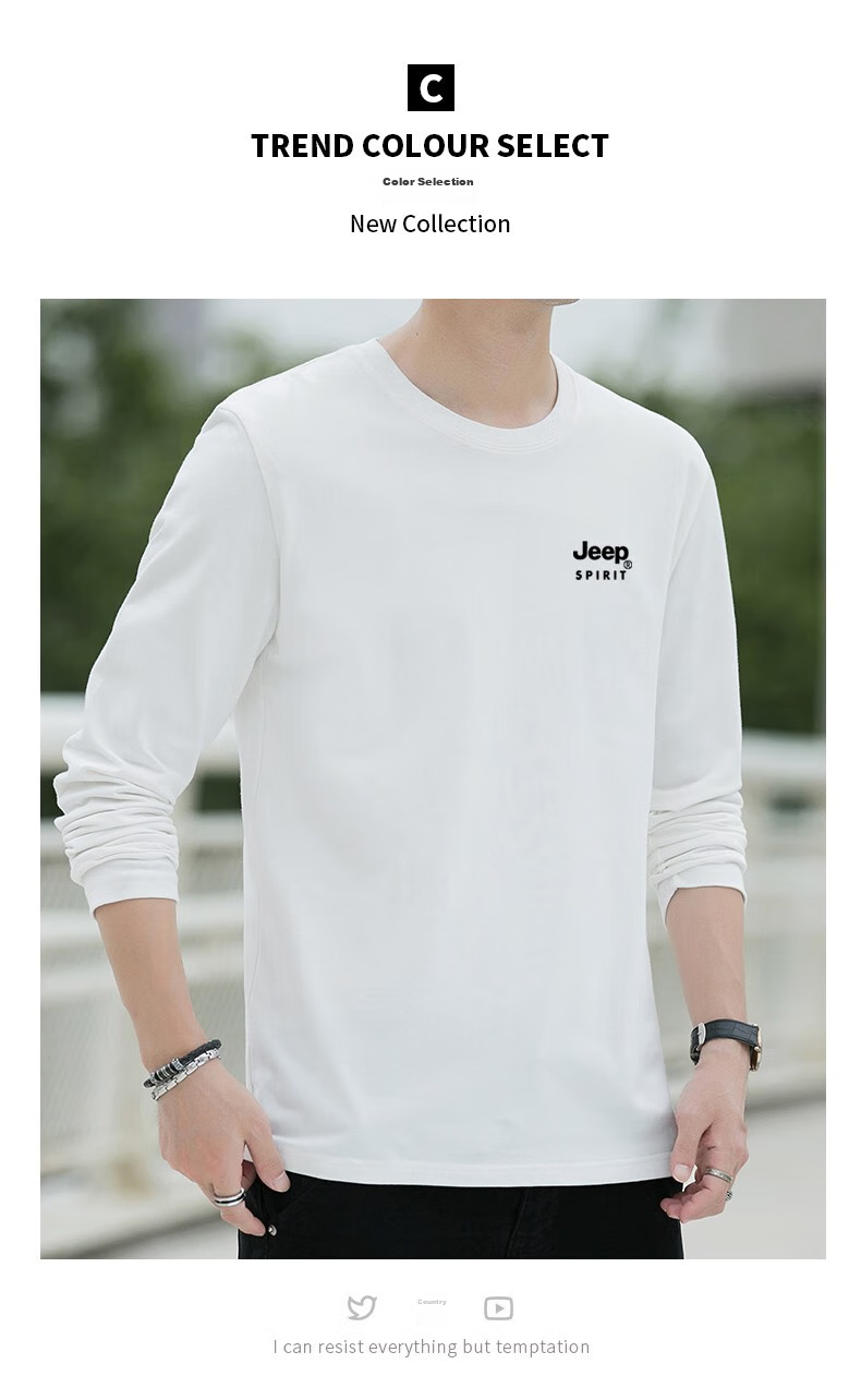 JEEP SPIRIT Men's Long-Sleeve T-Shirt, Spring And Autumn Undershirt, Pure Cotton Casual Sports Versatile Menswear, Black, 2XL 9