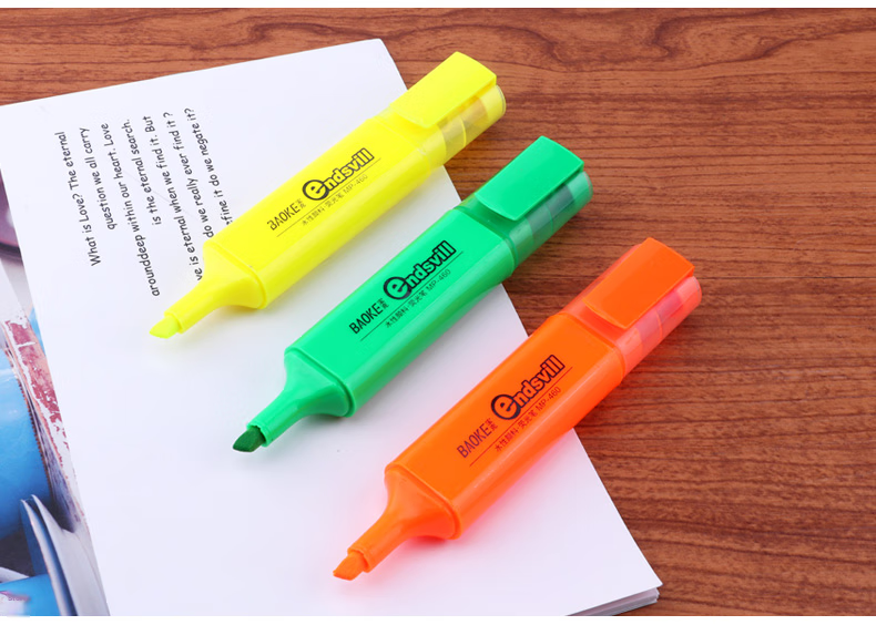 BAOKE [Best-Selling Product], 3MP460, 3-Color Highlighters, Marking Pens, Water-Based Markers, Random Colors, 1 Card/3 Pens 8