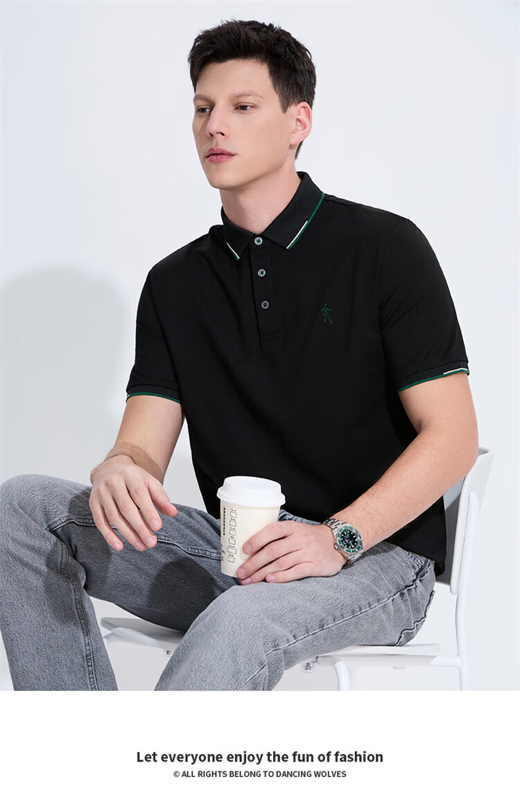 DANCING WOLVES [7A Antibacterial] Summer Business Commute Cool Breathable Men's Short-Sleeve Polo Shirt, White, Size 180 1