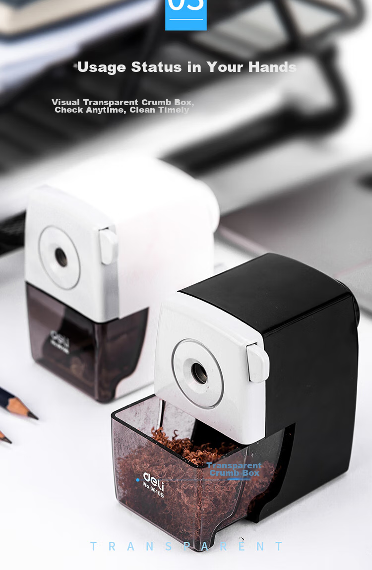 Deli Classic Black And White Student Hand-Crank Pencil Sharpener / Pencil Sharpener / Rotary Pencil Sharpener, Student Exam Stationery, Children's Birthday Gift for Boys And Girls 7