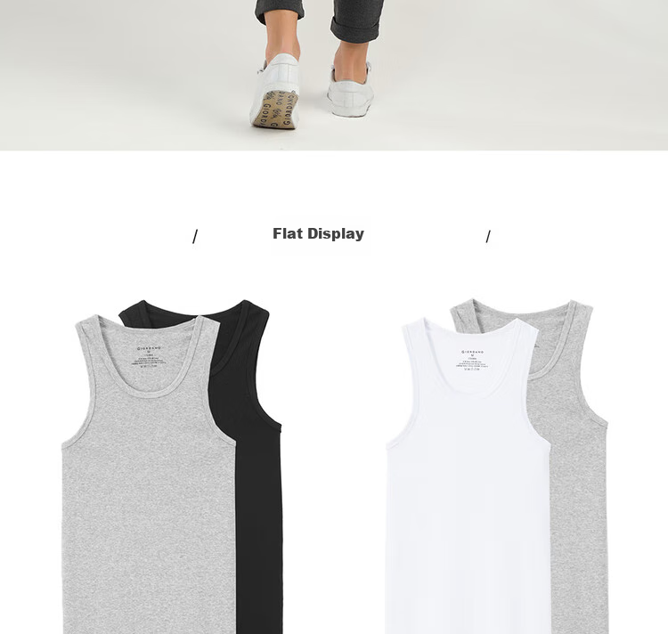 Giordano Underwear Vest, Men's Two-Piece Set, All-Cotton Solid Color Versatile U-Neck Slim-Fit Men's Vest, 01 Black/Floral Gray, Medium Size (170/96A) 18