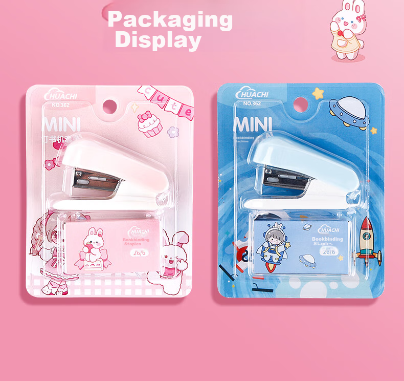Touch Fish Stapler Cartoon Mini Set Cute Mini Student Stationery Flower Shop Floral Multi-Functional Binding Machine Stapler Exam Paper Stapler Pink 14