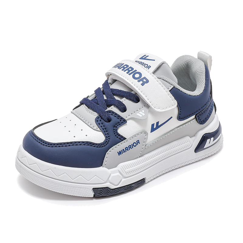 Warrior Boys' Skateboard Shoes, Spring And Autumn Style, Velcro Closure, Lightweight Children's Sneakers, WZ(CL)-1060, White/blue/gray, Size 36