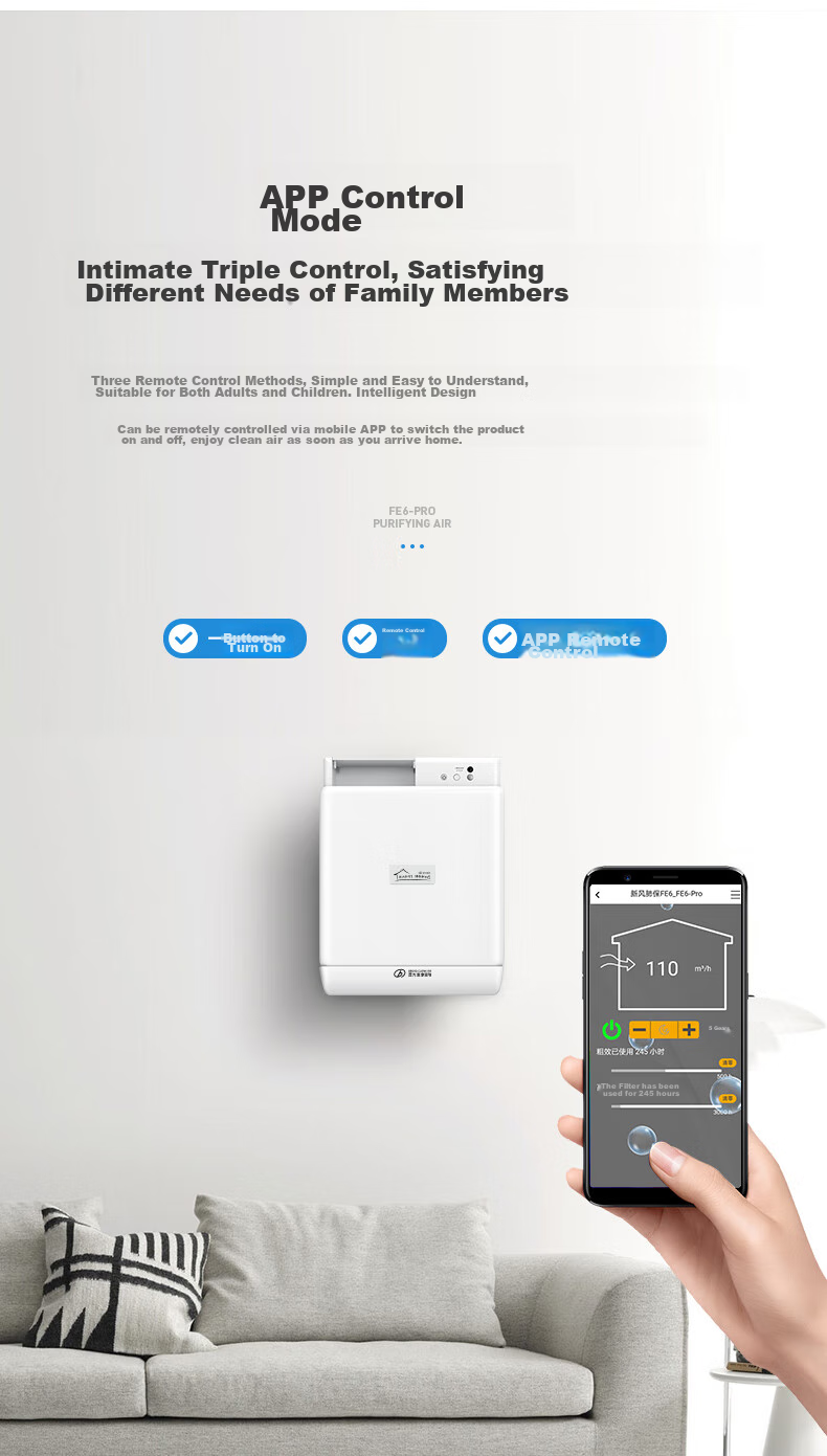 BROAD New Air System for Home Wall-Mounted Fresh Air Machine with Heat Recovery, Air Exchange System for Removing Smog And Formaldehyde, Air Purification Fresh Air Lung Protection FE6PRO 16