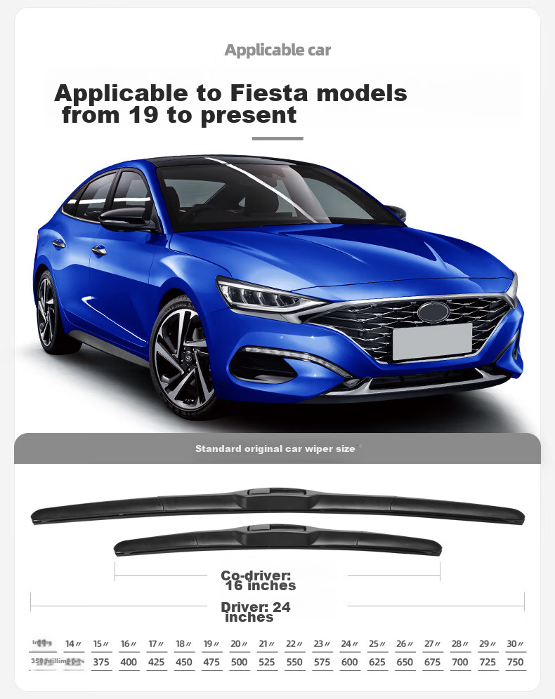 Deyun Beijing Hyundai Fiesta Windshield Wipers for 2019-2025 Models, Original Factory Equipment, 2020 Model Specific, Boneless Rubber Strips, 1 Pair 4