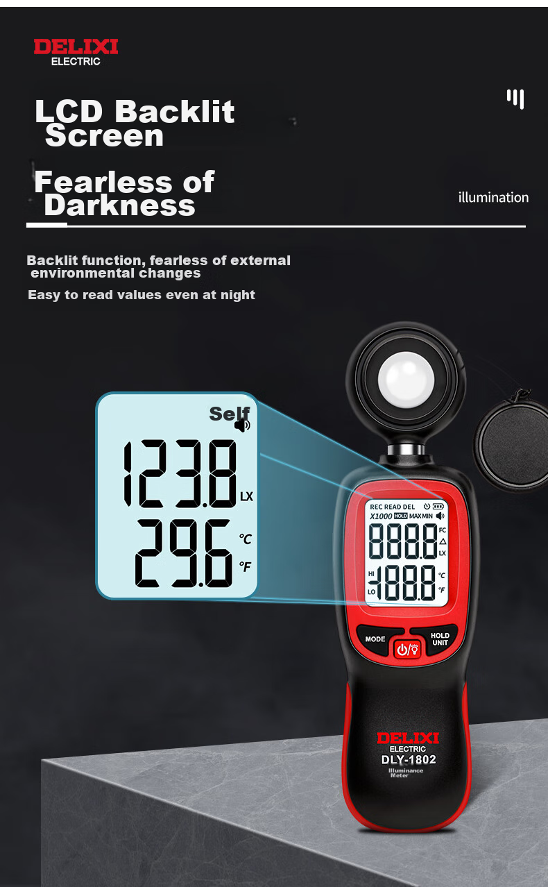 DELIXI ELECTRIC Illuminance Meter, Light Measurement Instrument, High-Precision Luminous Flux Tester, Brightness Meter, Light Meter, Measuring Instrument, Separate Type 9