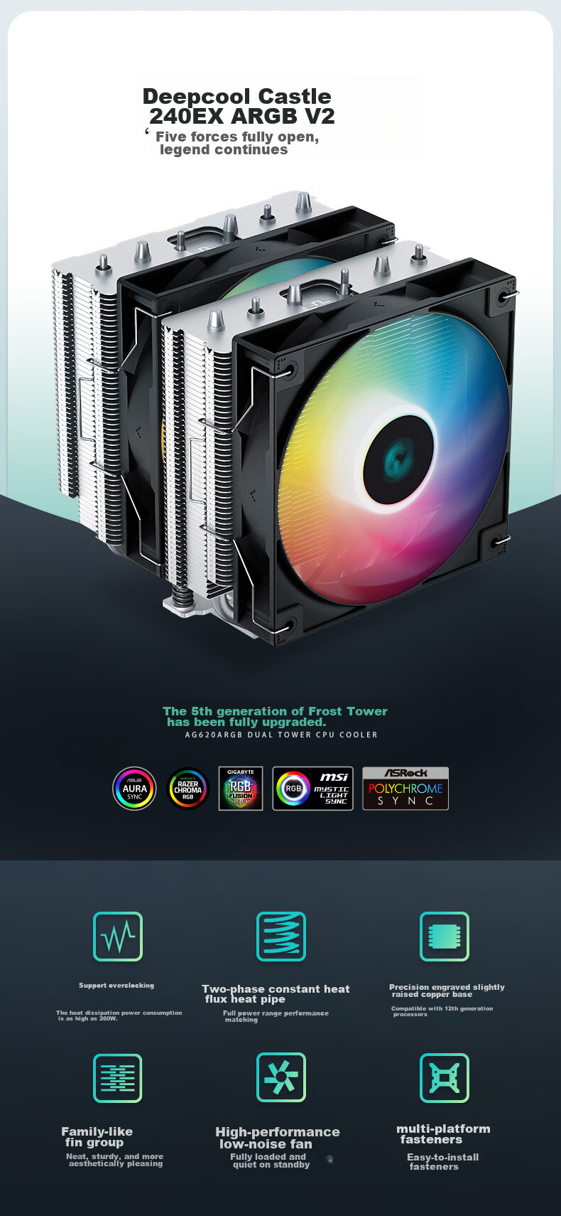 DEEPCOOL GAMMAXX 600 White CPU Air Cooler / 6 Heat Pipes Single Tower / Innovative Airflow Ring Fan / Offset Heat Pipes for Memory Clearance / Multi-Platform Support 2