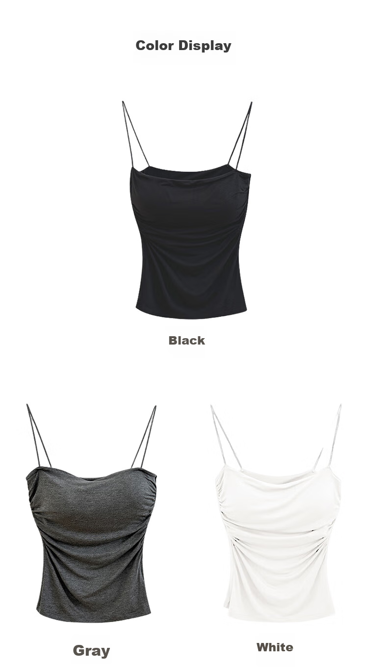 FitonTon Pleated Camisole Tank Top for Women with Built-In Bra Pads, Wearable As Outerwear Or Inner Layer, Beautiful Back Design, Sports Undershirt, Sleeveless T-Shirt 8