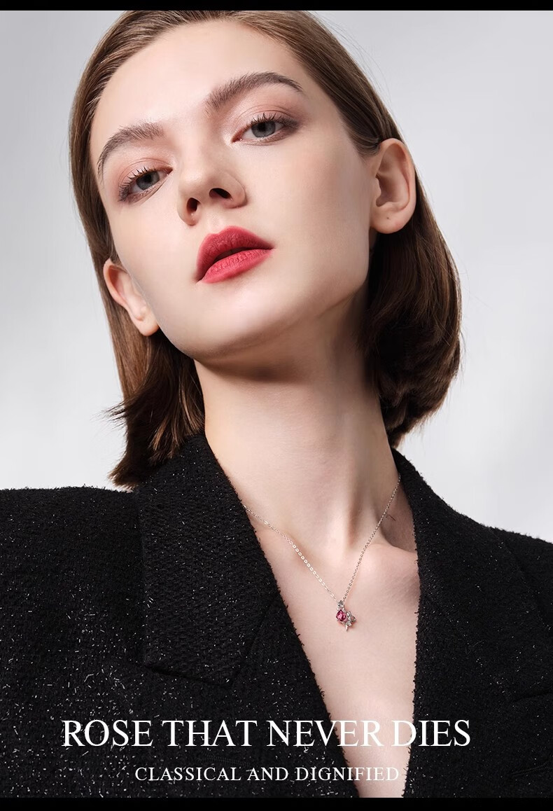 Eternelle French Eternal Rose Necklace, Luxurious And Niche Pure Silver Collarbone Chain for Women, Elegant Birthday Gift, Crystal Blue 6