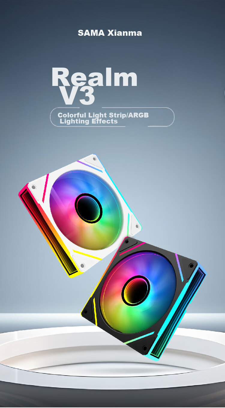SAMA Jingjie V3 Black Zhengye, 12cm Case Fan, ARGB Infinite Mirror Light, 5V3P Divine Light Synchronization, Small 4P-PWM Speed Adjustment, Hydraulic Bearing, Standard Shock-Absorbing Pad 1
